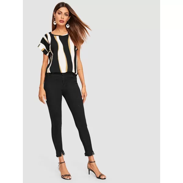 Floerns Women's Short Sleeve Business Casual Tops Graphic Print Office Work Blouse Tops