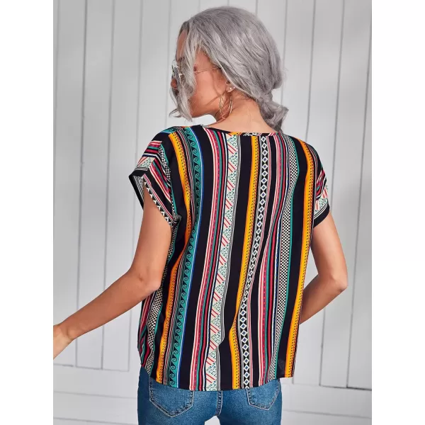 Floerns Women's Short Sleeve Business Casual Tops Graphic Print Office Work Blouse Tops