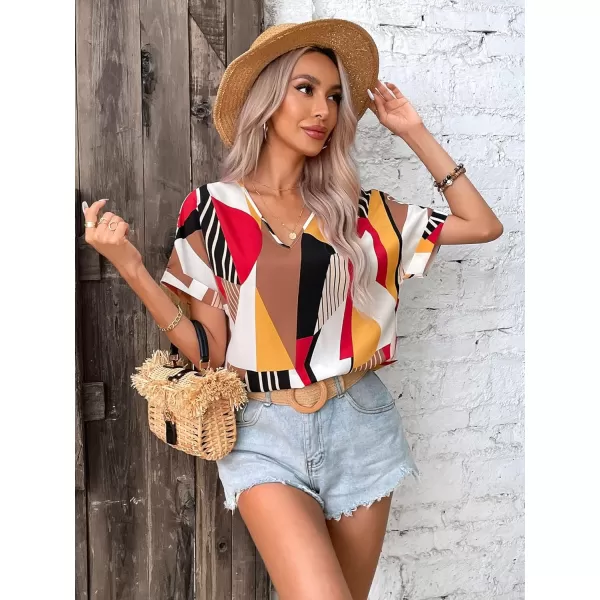 Floerns Women's Short Sleeve Business Casual Tops Graphic Print Office Work Blouse Tops
