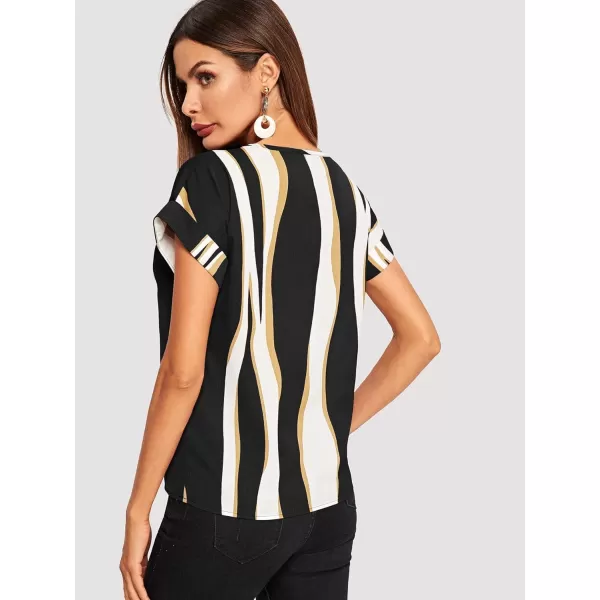 Floerns Women's Short Sleeve Business Casual Tops Graphic Print Office Work Blouse Tops