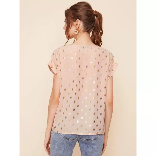 Floerns Women's Short Sleeve Business Casual Tops Graphic Print Office Work Blouse Tops