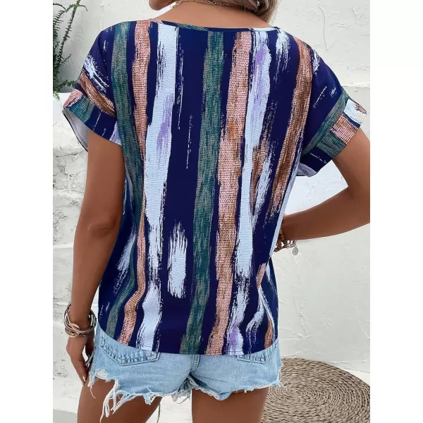 Floerns Women's Short Sleeve Business Casual Tops Graphic Print Office Work Blouse Tops