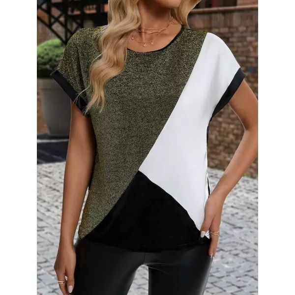 Floerns Women's Short Sleeve Business Casual Tops Graphic Print Office Work Blouse Tops