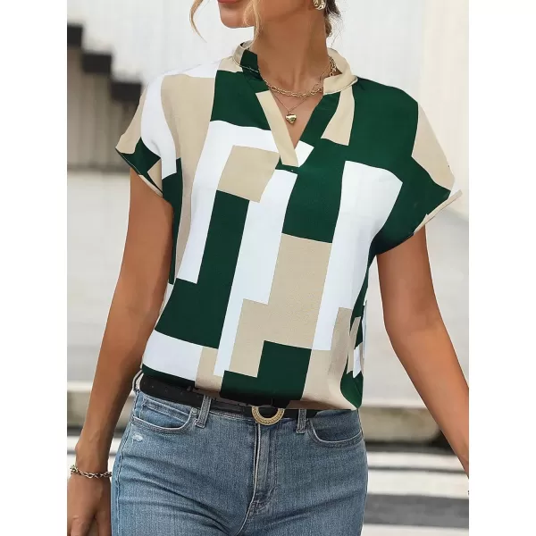 Floerns Women's Short Sleeve Business Casual Tops Graphic Print Office Work Blouse Tops