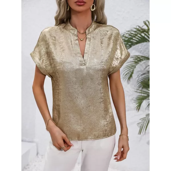 Floerns Women's Short Sleeve Business Casual Tops Graphic Print Office Work Blouse Tops