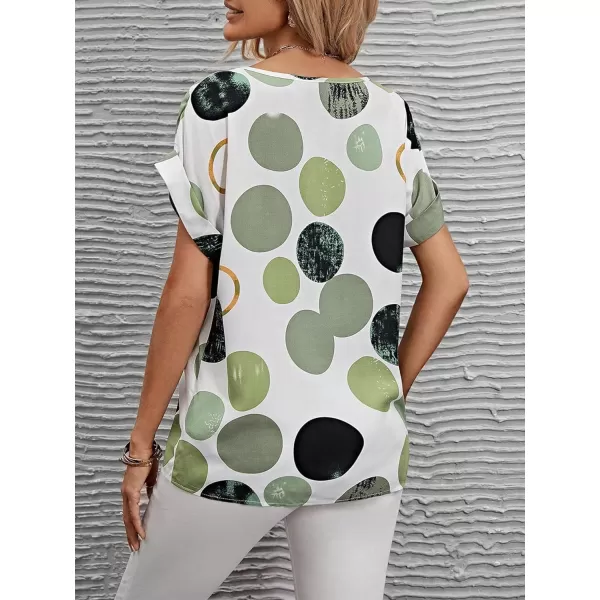 Floerns Women's Short Sleeve Business Casual Tops Graphic Print Office Work Blouse Tops