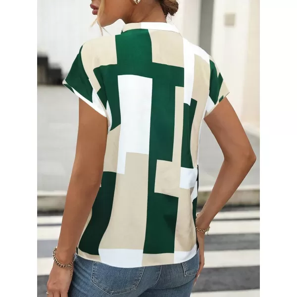 Floerns Women's Short Sleeve Business Casual Tops Graphic Print Office Work Blouse Tops