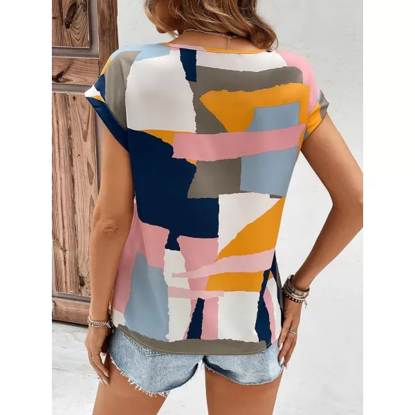 Floerns Women's Short Sleeve Business Casual Tops Graphic Print Office Work Blouse Tops