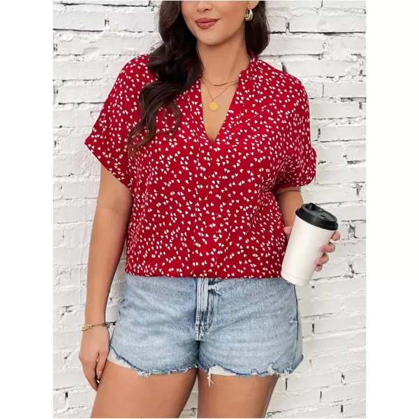 Floerns Women's Short Sleeve Business Casual Tops Graphic Print Office Work Blouse Tops