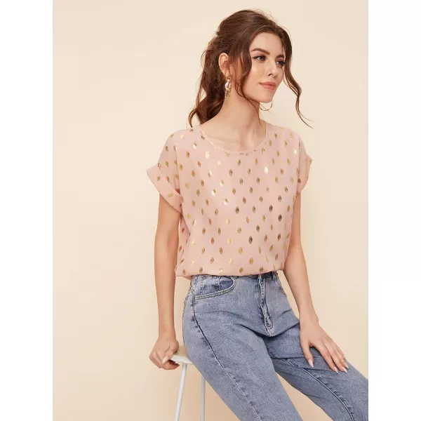 Floerns Women's Short Sleeve Business Casual Tops Graphic Print Office Work Blouse Tops
