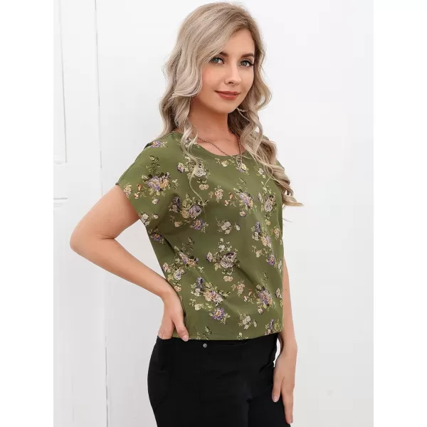 Floerns Women's Short Sleeve Business Casual Tops Graphic Print Office Work Blouse Tops