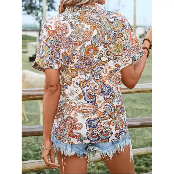 Floerns Women's Short Sleeve Business Casual Tops Graphic Print Office Work Blouse Tops