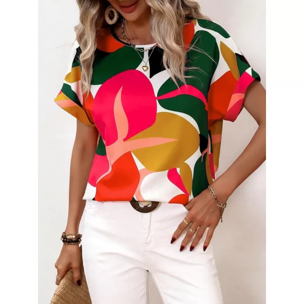 Floerns Women's Short Sleeve Business Casual Tops Graphic Print Office Work Blouse Tops