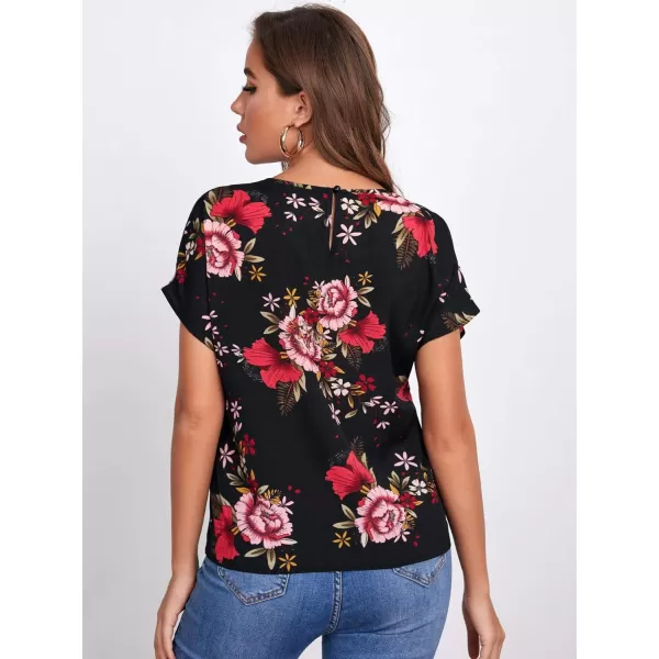 Floerns Women's Short Sleeve Business Casual Tops Graphic Print Office Work Blouse Tops