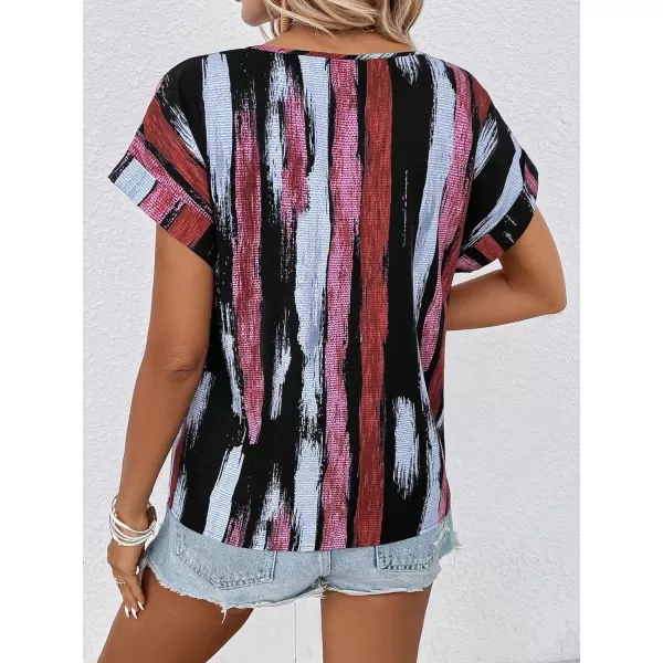 Floerns Women's Short Sleeve Business Casual Tops Graphic Print Office Work Blouse Tops