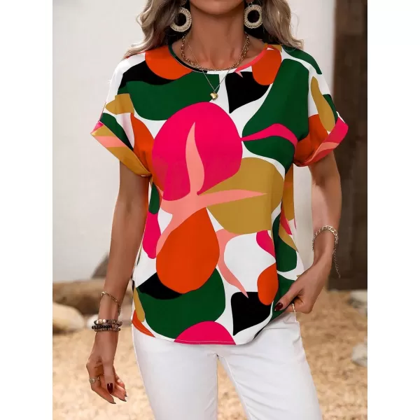 Floerns Women's Short Sleeve Business Casual Tops Graphic Print Office Work Blouse Tops