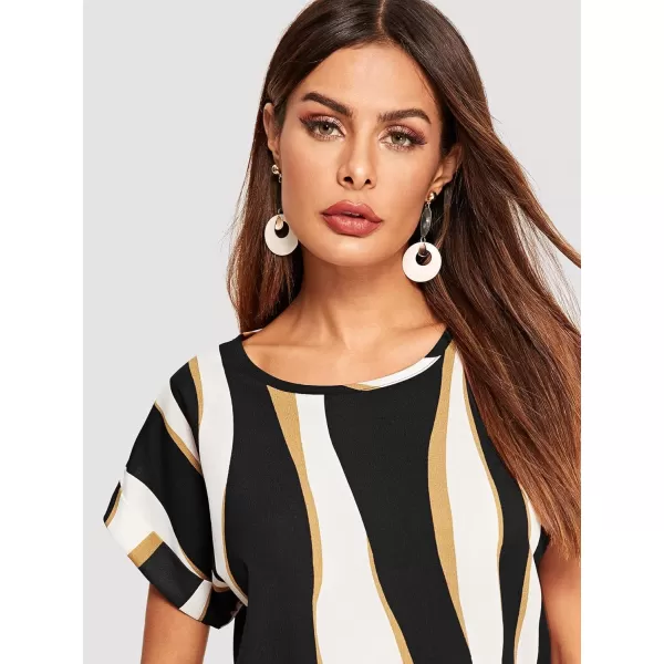 Floerns Women's Short Sleeve Business Casual Tops Graphic Print Office Work Blouse Tops