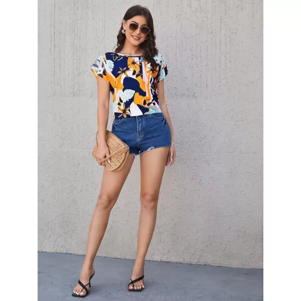 Floerns Women's Short Sleeve Business Casual Tops Graphic Print Office Work Blouse Tops