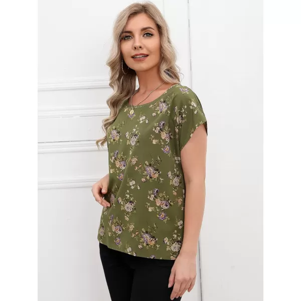 Floerns Women's Short Sleeve Business Casual Tops Graphic Print Office Work Blouse Tops
