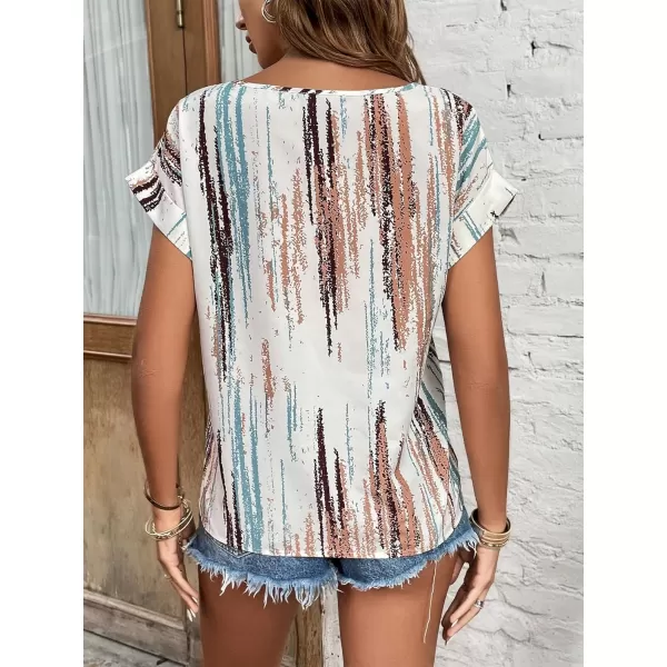 Floerns Women's Short Sleeve Business Casual Tops Graphic Print Office Work Blouse Tops