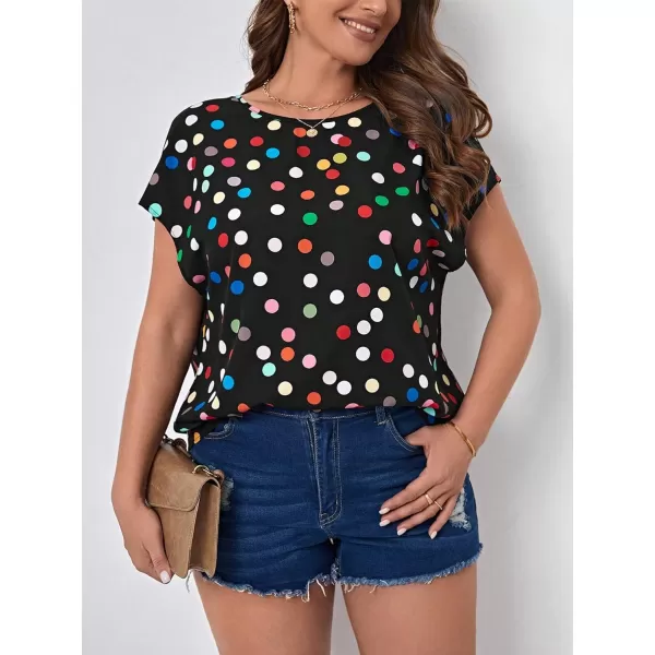 Floerns Women's Short Sleeve Business Casual Tops Graphic Print Office Work Blouse Tops