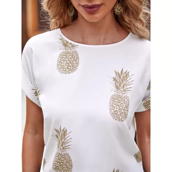 Floerns Women's Short Sleeve Business Casual Tops Graphic Print Office Work Blouse Tops