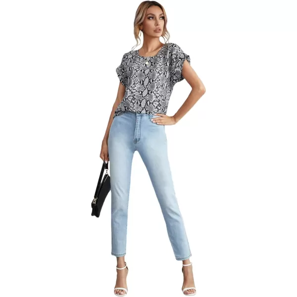 Floerns Women's Short Sleeve Business Casual Tops Graphic Print Office Work Blouse Tops