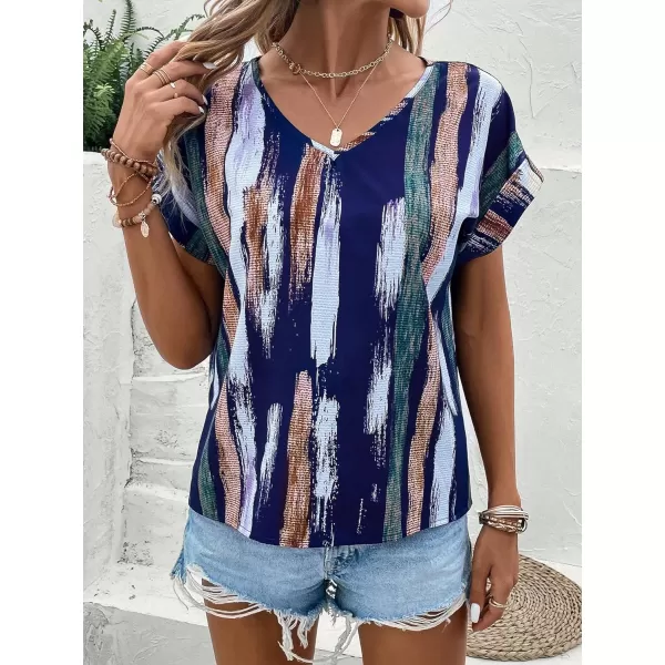 Floerns Women's Short Sleeve Business Casual Tops Graphic Print Office Work Blouse Tops
