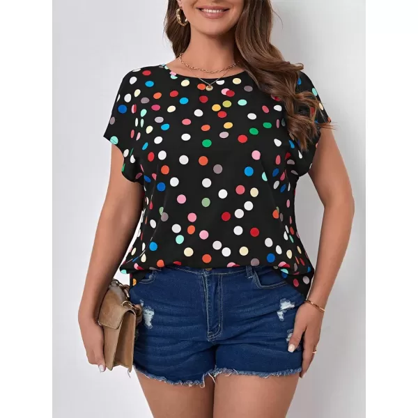 Floerns Women's Short Sleeve Business Casual Tops Graphic Print Office Work Blouse Tops