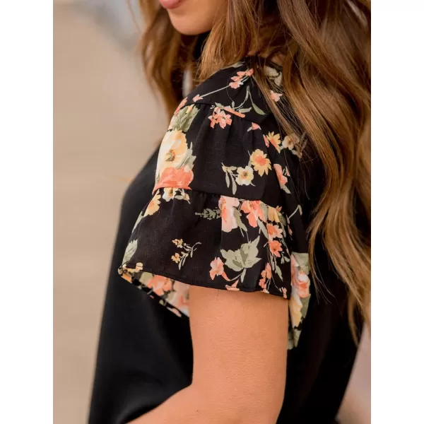Floerns Women's Short Sleeve Business Casual Tops Graphic Print Office Work Blouse Tops