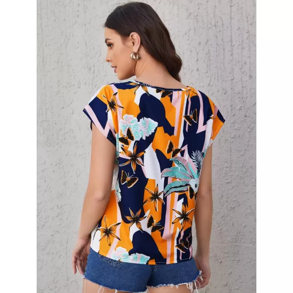 Floerns Women's Short Sleeve Business Casual Tops Graphic Print Office Work Blouse Tops