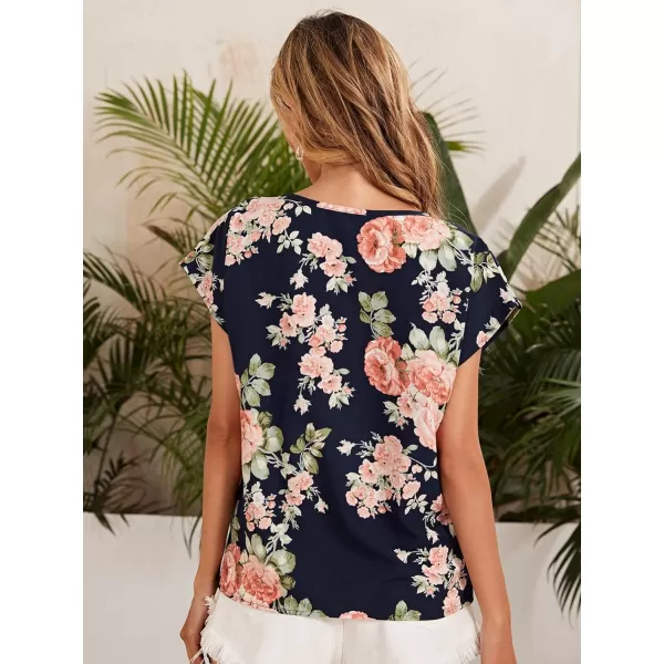 Floerns Women's Short Sleeve Business Casual Tops Graphic Print Office Work Blouse Tops