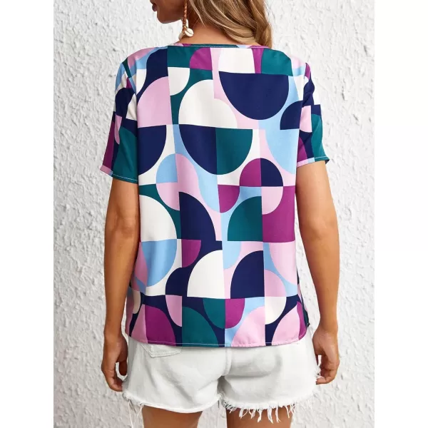 Floerns Women's Short Sleeve Business Casual Tops Graphic Print Office Work Blouse Tops