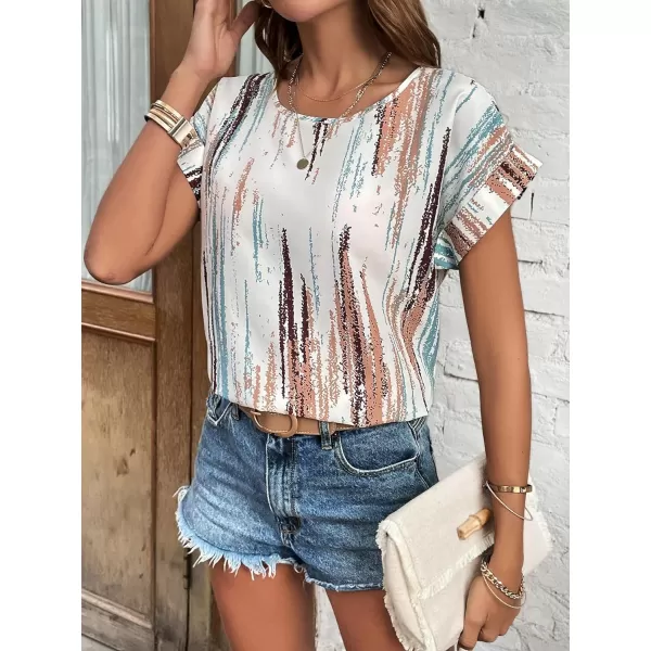 Floerns Women's Short Sleeve Business Casual Tops Graphic Print Office Work Blouse Tops