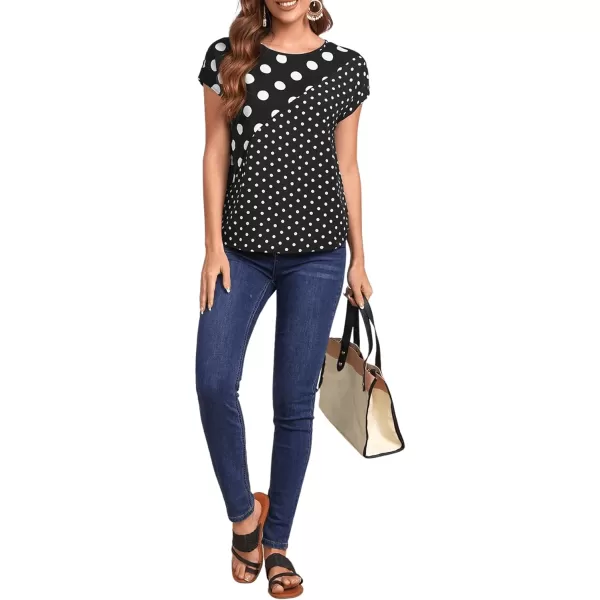 Floerns Women's Short Sleeve Business Casual Tops Graphic Print Office Work Blouse Tops