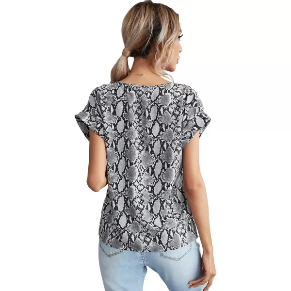 Floerns Women's Short Sleeve Business Casual Tops Graphic Print Office Work Blouse Tops
