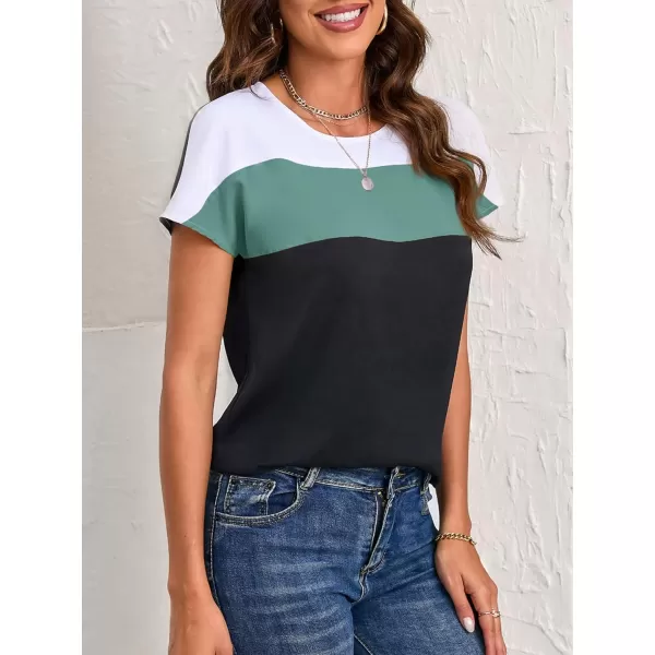 Floerns Women's Short Sleeve Business Casual Tops Graphic Print Office Work Blouse Tops