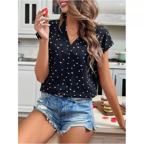 Floerns Women's Short Sleeve Business Casual Tops Graphic Print Office Work Blouse Tops
