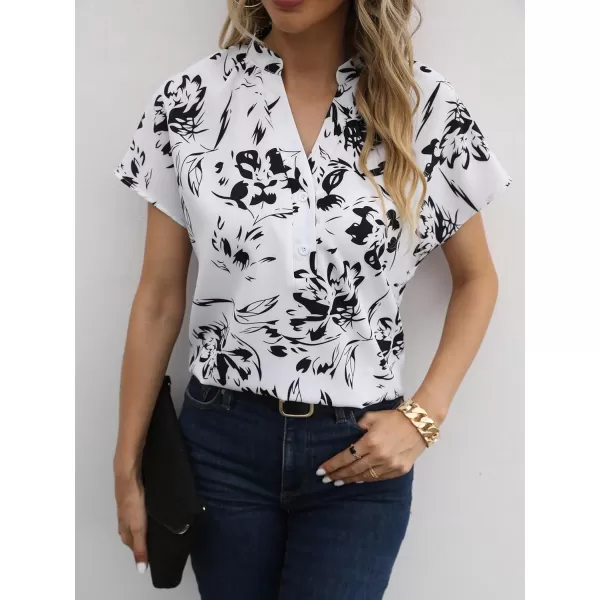Floerns Women's Short Sleeve Business Casual Tops Graphic Print Office Work Blouse Tops