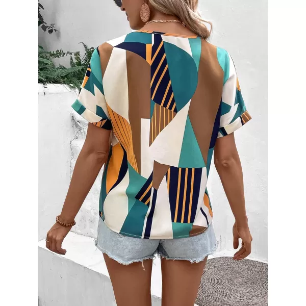 Floerns Women's Short Sleeve Business Casual Tops Graphic Print Office Work Blouse Tops