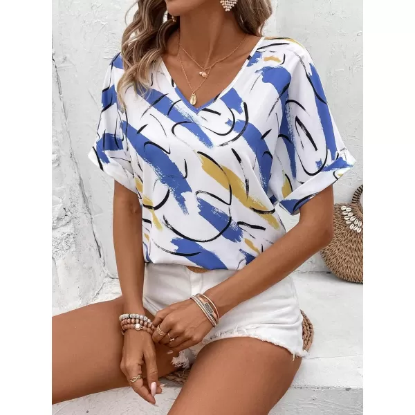 Floerns Women's Short Sleeve Business Casual Tops Graphic Print Office Work Blouse Tops