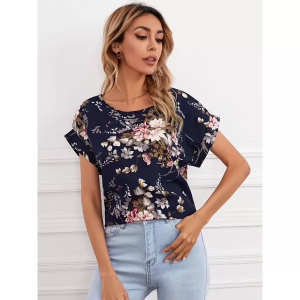 Floerns Women's Short Sleeve Business Casual Tops Graphic Print Office Work Blouse Tops