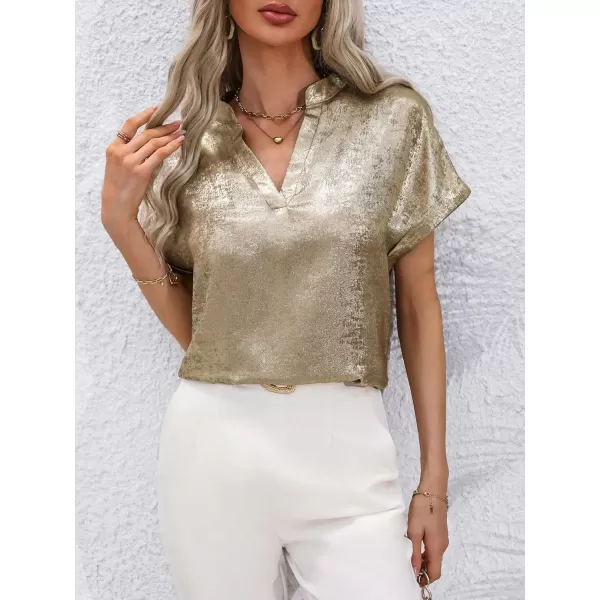 Floerns Women's Short Sleeve Business Casual Tops Graphic Print Office Work Blouse Tops