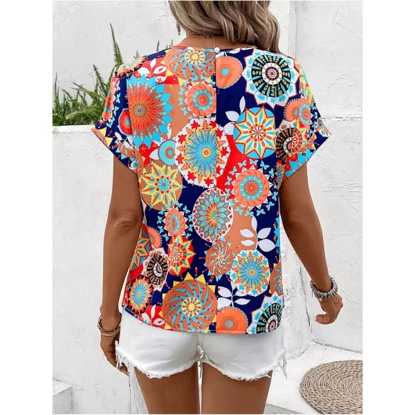 Floerns Women's Short Sleeve Business Casual Tops Graphic Print Office Work Blouse Tops