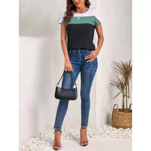 Floerns Women's Short Sleeve Business Casual Tops Graphic Print Office Work Blouse Tops