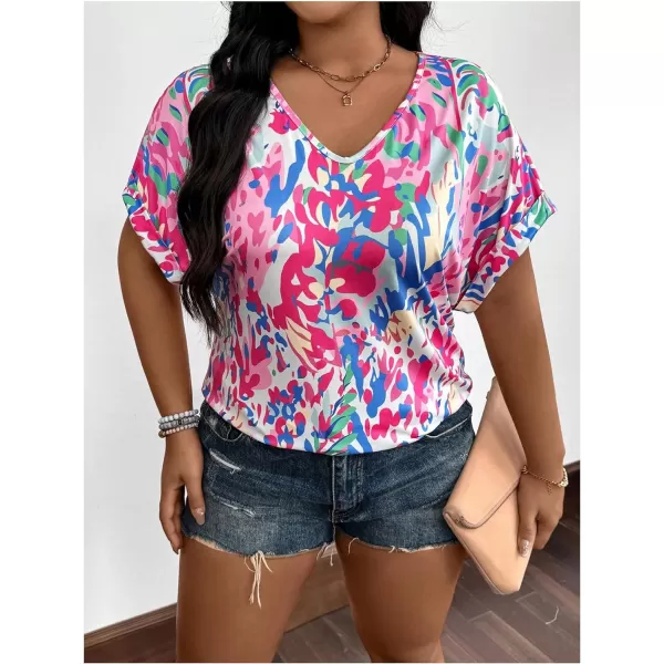 Floerns Women's Short Sleeve Business Casual Tops Graphic Print Office Work Blouse Tops