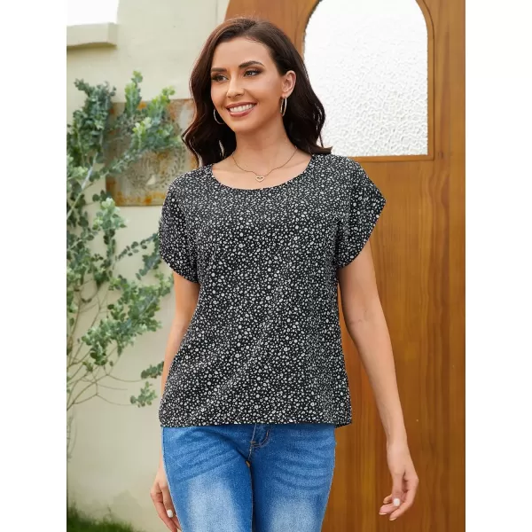 Floerns Women's Short Sleeve Business Casual Tops Graphic Print Office Work Blouse Tops