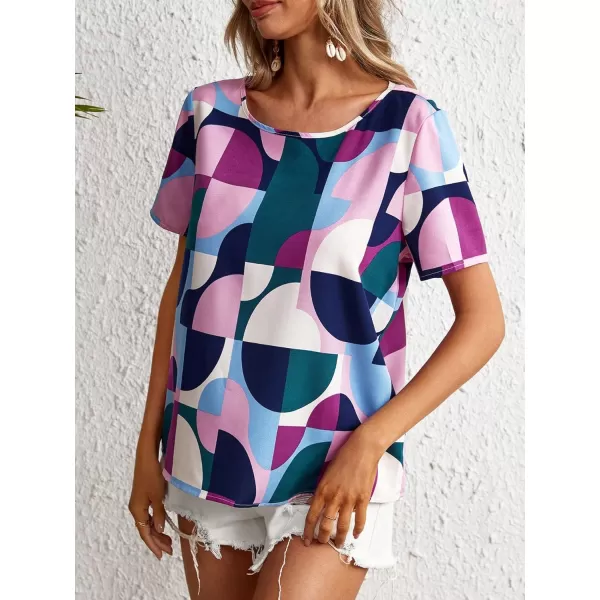Floerns Women's Short Sleeve Business Casual Tops Graphic Print Office Work Blouse Tops