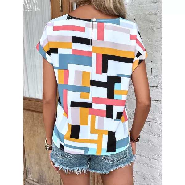 Floerns Women's Short Sleeve Business Casual Tops Graphic Print Office Work Blouse Tops