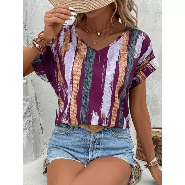 Floerns Women's Short Sleeve Business Casual Tops Graphic Print Office Work Blouse Tops